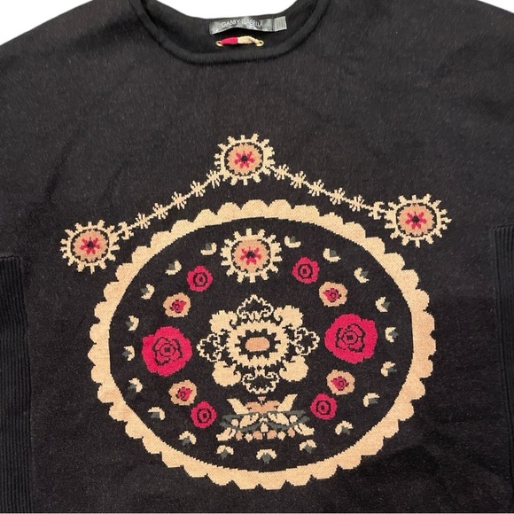 GABBY ISABELLA L black soft knit pattern long sleeve with lacing detail back - Picture 2 of 6